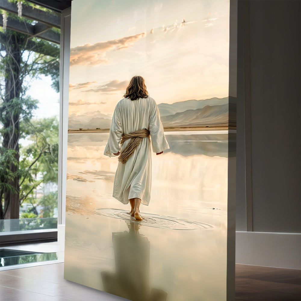 Reflections Faith Wall Art XIV by Tailored Canvases, serene white-robe figure walking on water on Tampa Home & Garden Store