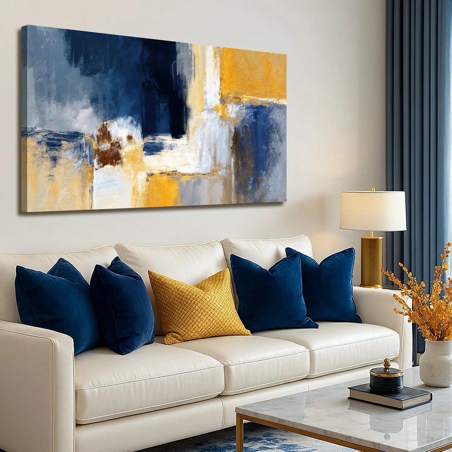 Canvas Abstract Geometric Lines Wall Art IV by Tailored Canvases in blue and yellow on Tampa Home & Garden Store