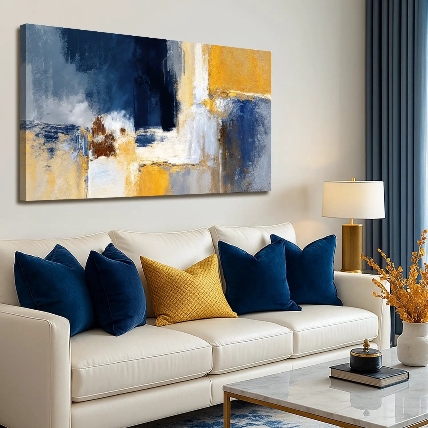 Canvas Abstract Geometric Lines Wall Art IV by Tailored Canvases in blue and yellow on Tampa Home & Garden Store