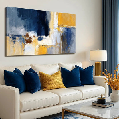 Canvas Abstract Geometric Lines Wall Art IV by Tailored Canvases in blue and yellow on Tampa Home & Garden Store