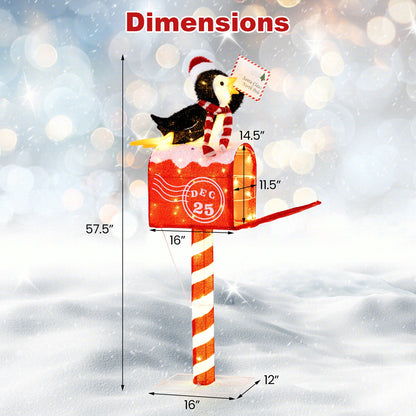 4.8 ft Christmas lighted penguin on red candy-cane mailbox with 100 LED warm white lights on Tampa Home & Garden Store