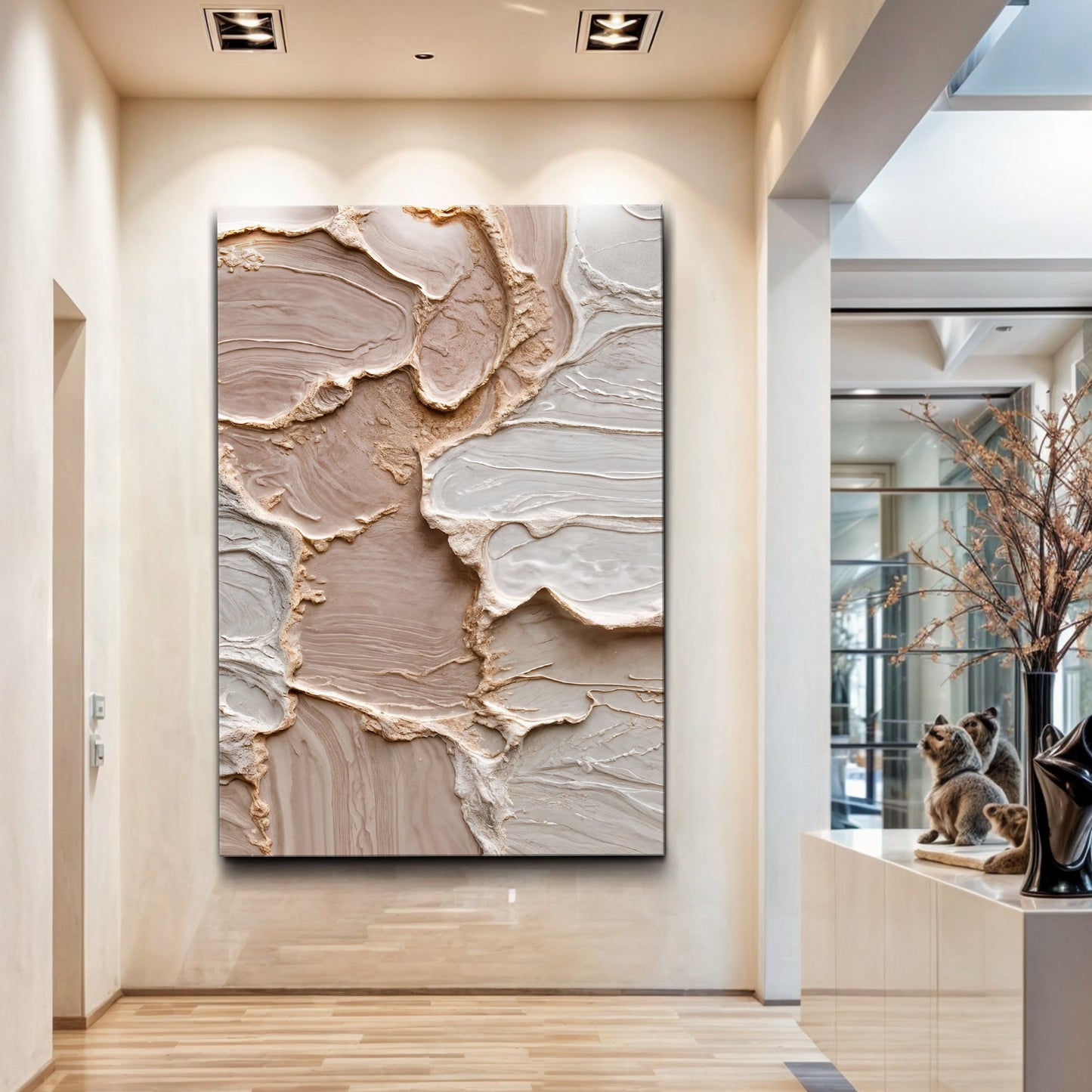 Canvas Ivory Minimalist Abstract Wall Art with beige stone textures in a modern interior on Tampa Home & Garden Store