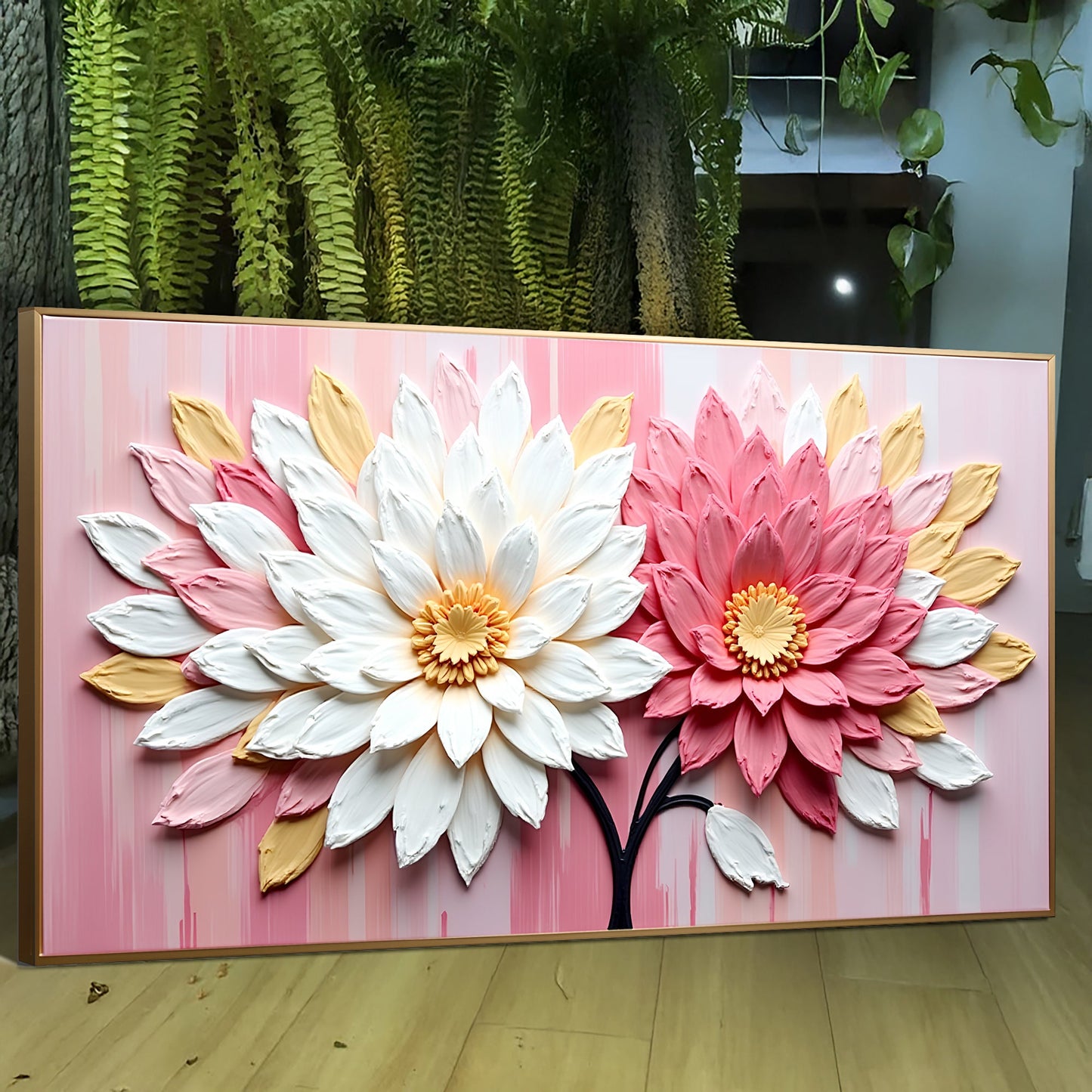 Blushing Blooms Pink Wall Art canvas with large white, pink petals on pink backdrop on Tampa Home & Garden Store