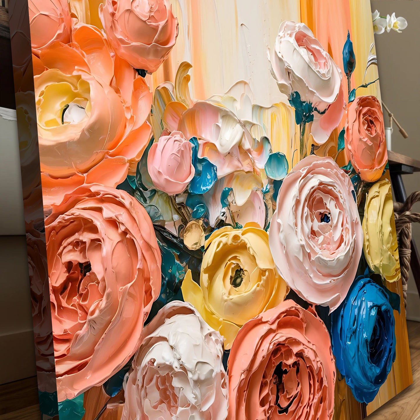Blooming Bouquet Wall Art canvas by Tailored Canvases pink peach white roses in impasto on Tampa Home & Garden Store