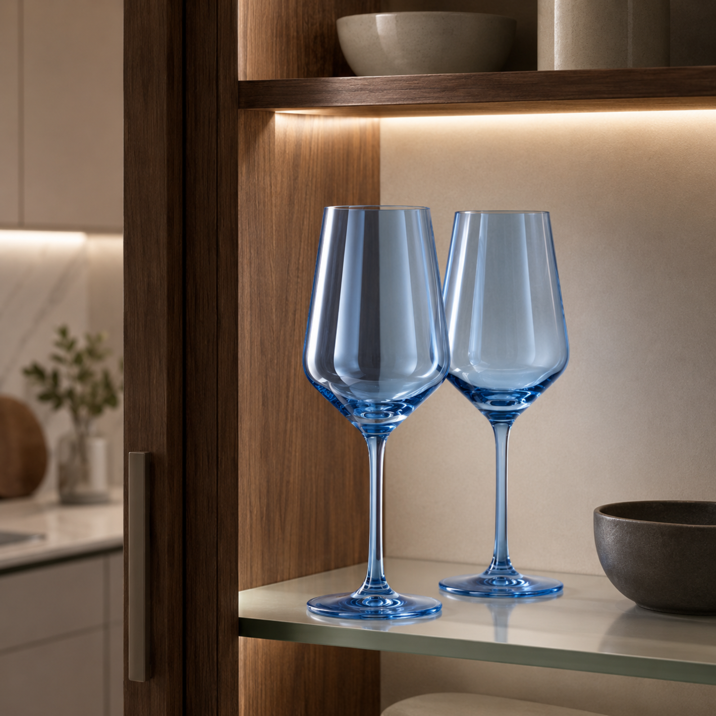 Cloudy Blue Stemmed Wine Glassware Set of Two