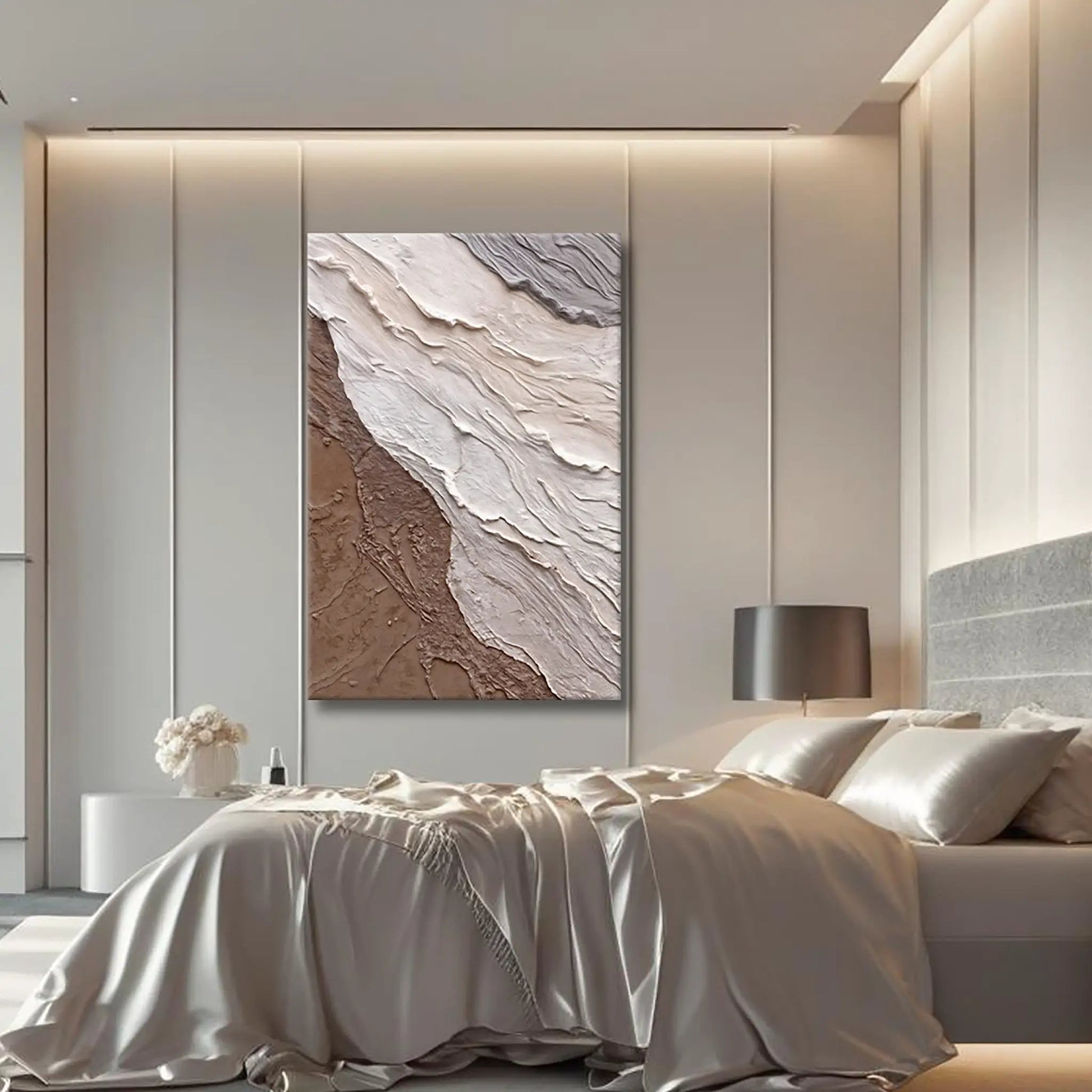 Canvas: Abstract Earthy Waves Wall Art by Tailored Canvases, textured brown-beige tones on Tampa Home & Garden Store