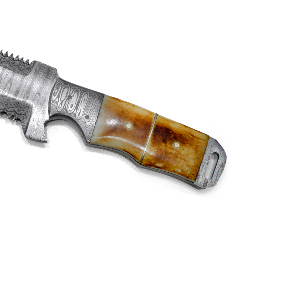 Damascus Custom Tracker knife with damascus-pattern blade and amber bone handle on Tampa Home & Garden Store