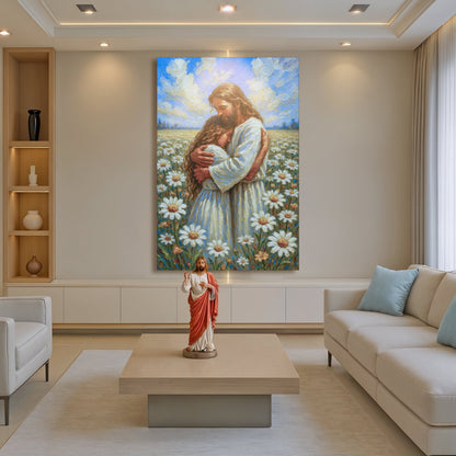 Jesus With Children canvas by Tailored Canvases, Jesus and child among flowers under blue sky on Tampa Home & Garden Store
