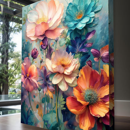 Spring Bouquet Wall Art canvas three-panel pastel pink teal orange flowers Tailored Canvases on Tampa Home & Garden Store