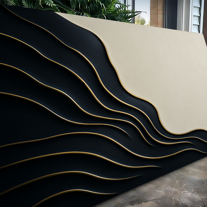Black and Gold Minimalist Abstract Canvas Wall Art with overlapping wavy panels on Tampa Home & Garden Store