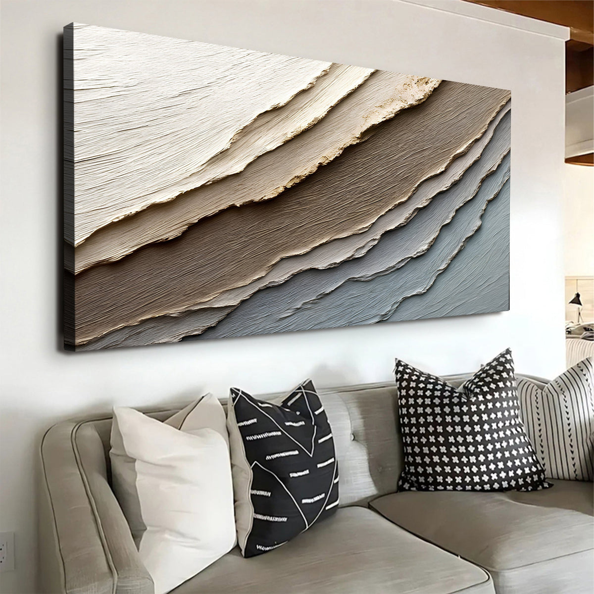 Canvas Abstract Earth Tones Wall Art in layered beige gray textures by Tailored Canvases on Tampa Home & Garden Store
