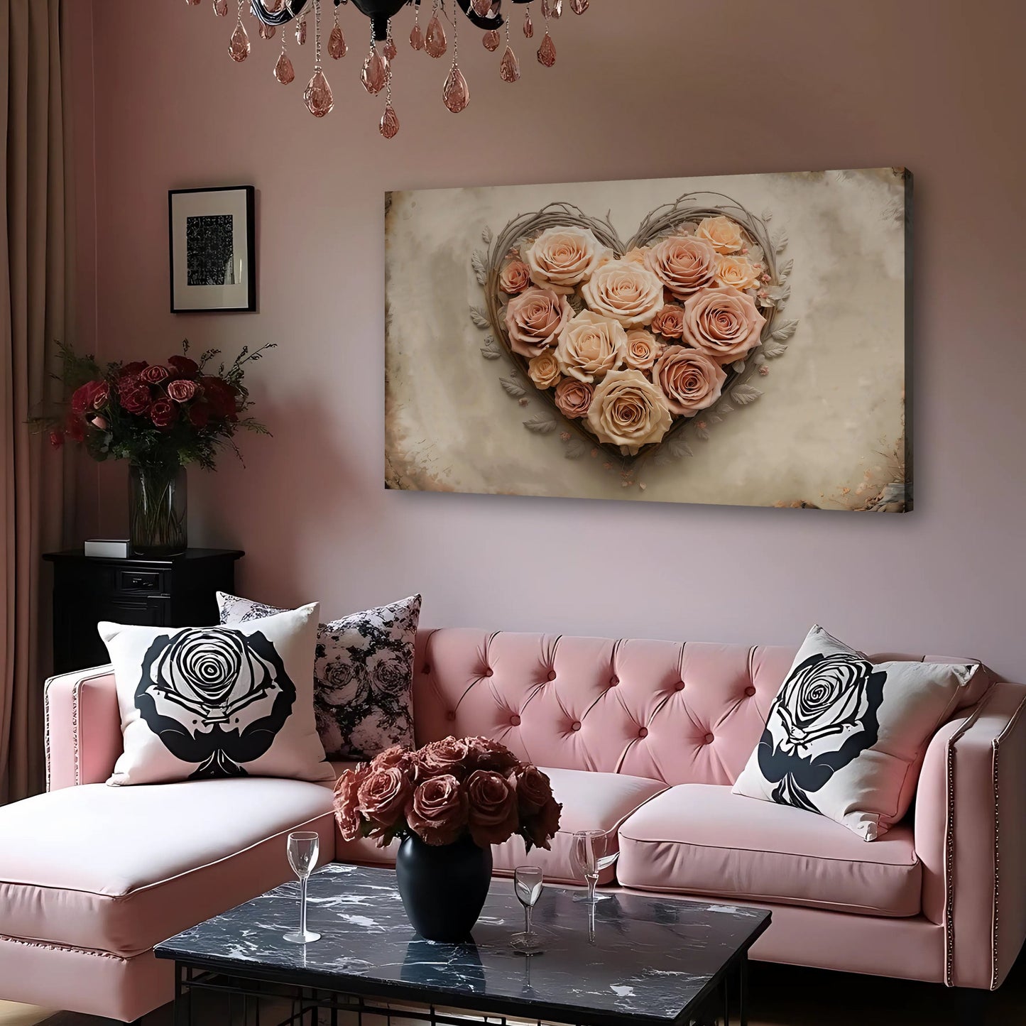 3D Floral Heart Wall Art III canvas by Tailored Canvases featuring pink roses on Tampa Home & Garden Store