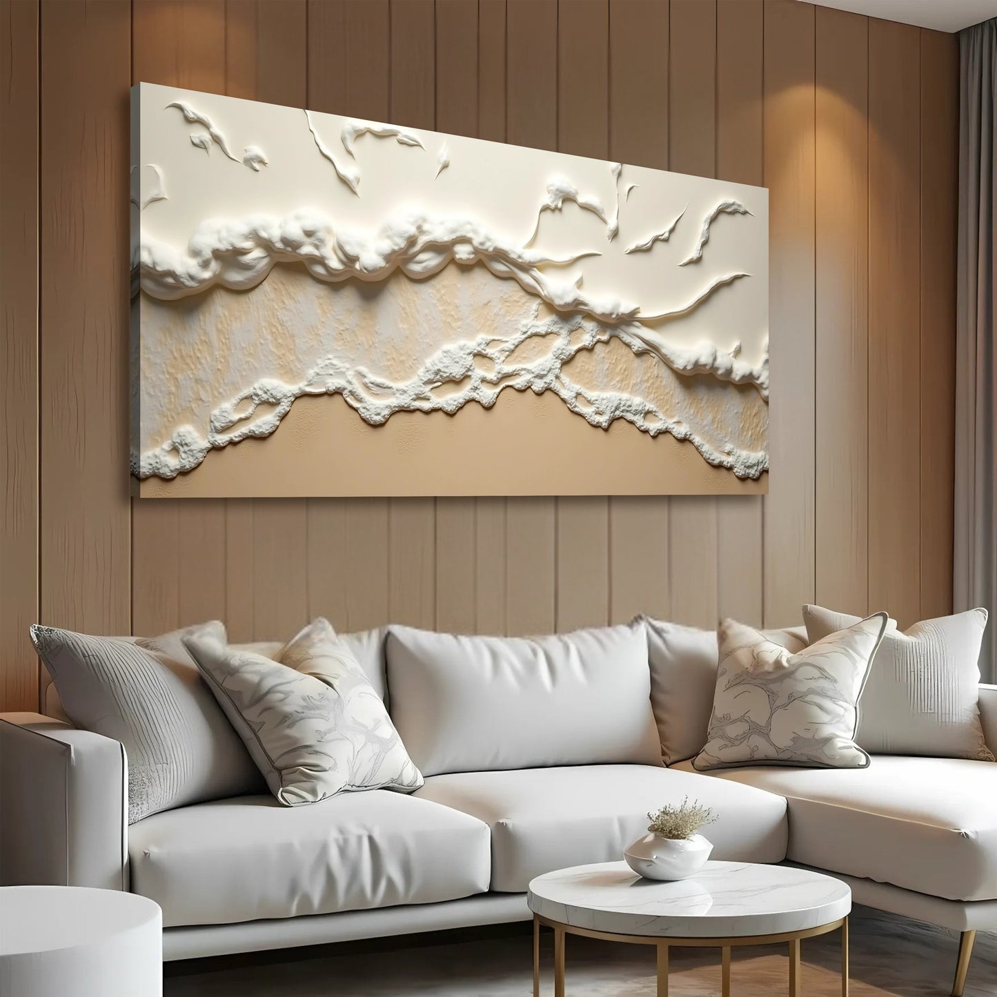 Beige Abstract Ocean Waves Wall Art canvas with textured relief by Tailored Canvases on Tampa Home & Garden Store