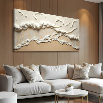Beige Abstract Ocean Waves Wall Art canvas with textured relief by Tailored Canvases on Tampa Home & Garden Store