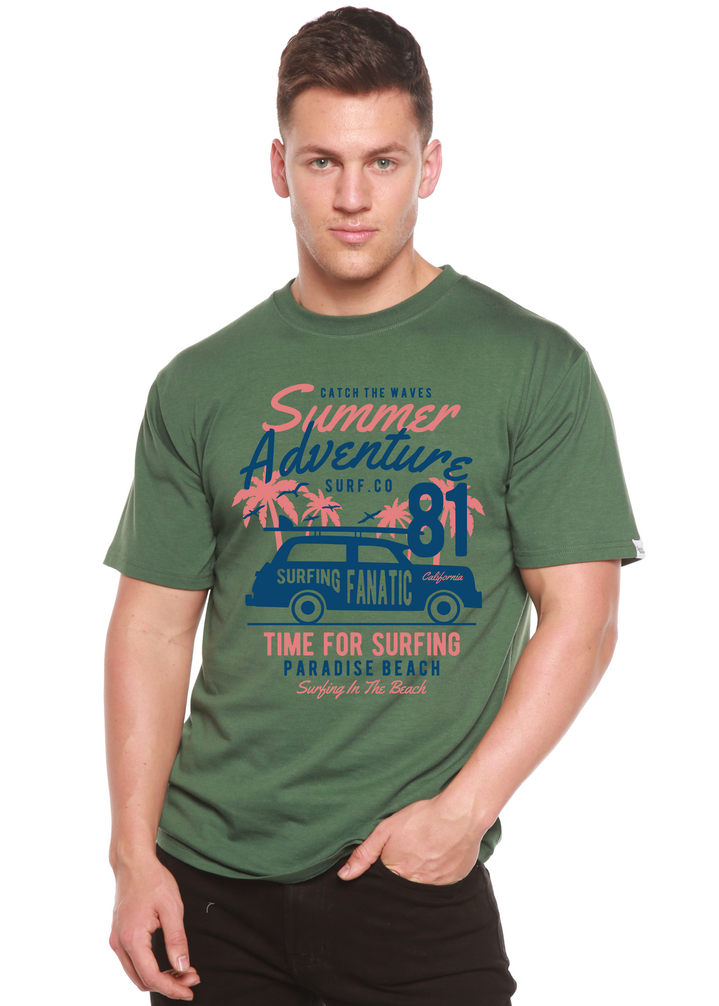 Sammer Adventure Spun Bamboo men's graphic short sleeve tee olive green on Tampa Home & Garden Store