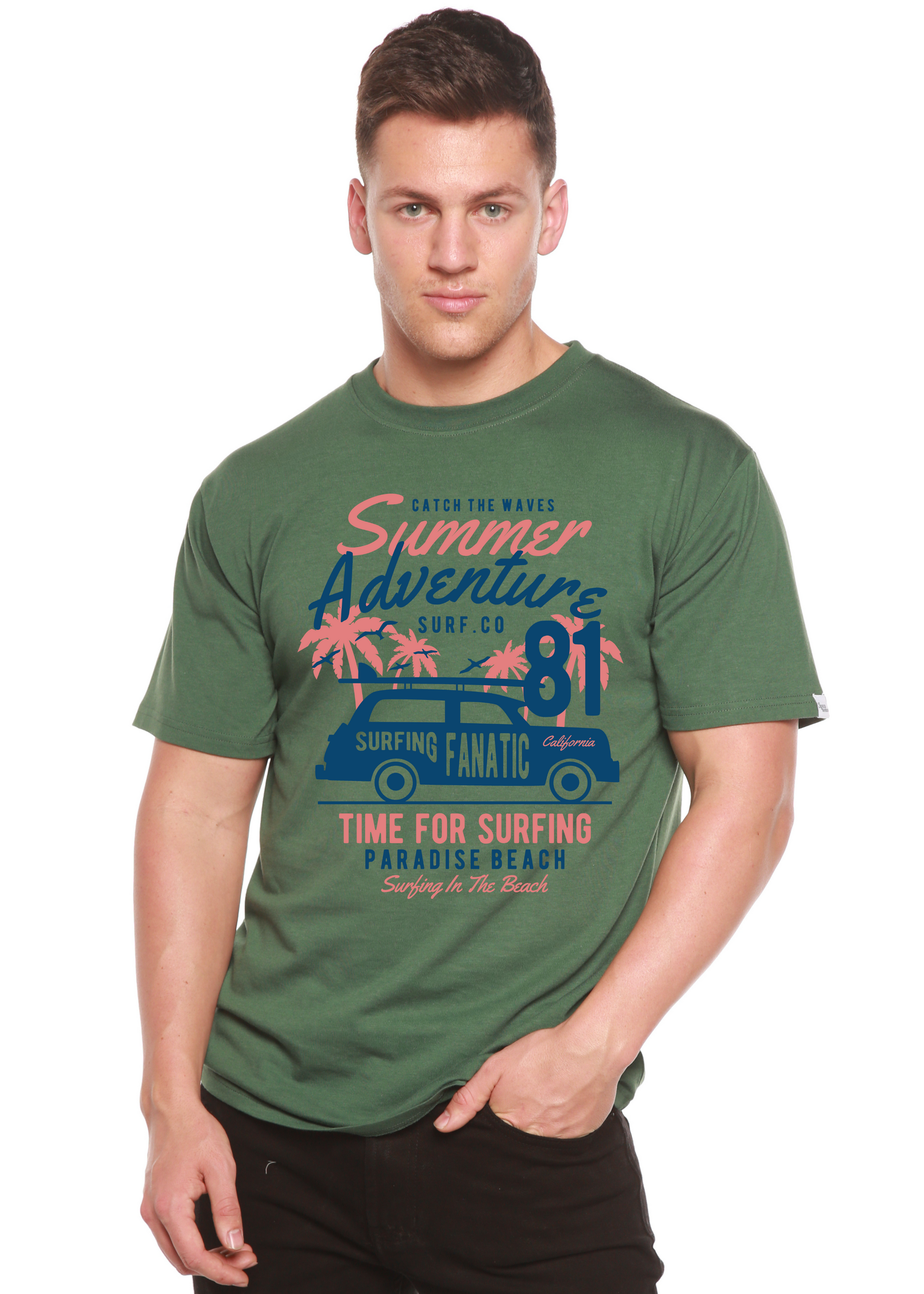 Sammer Adventure Spun Bamboo men's graphic short sleeve tee olive green on Tampa Home & Garden Store