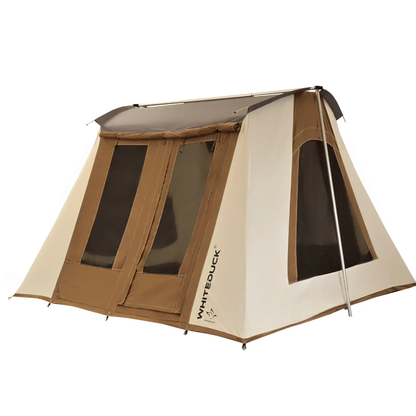 10x10 Prota Canvas Tent by White Duck Outdoors with tan/brown panels and aluminum pole frame on Tampa Home & Garden Store