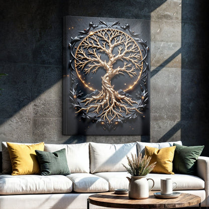 3D Celtic Tree of Life Wall Art II canvas by Tailored Canvases gold tree on dark gray background on Tampa Home & Garden Store