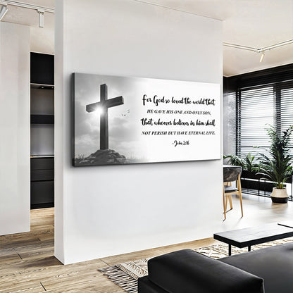 John 3:16 Faith Sign VI canvas by Tailored Canvases with black cross and scripture on Tampa Home & Garden Store