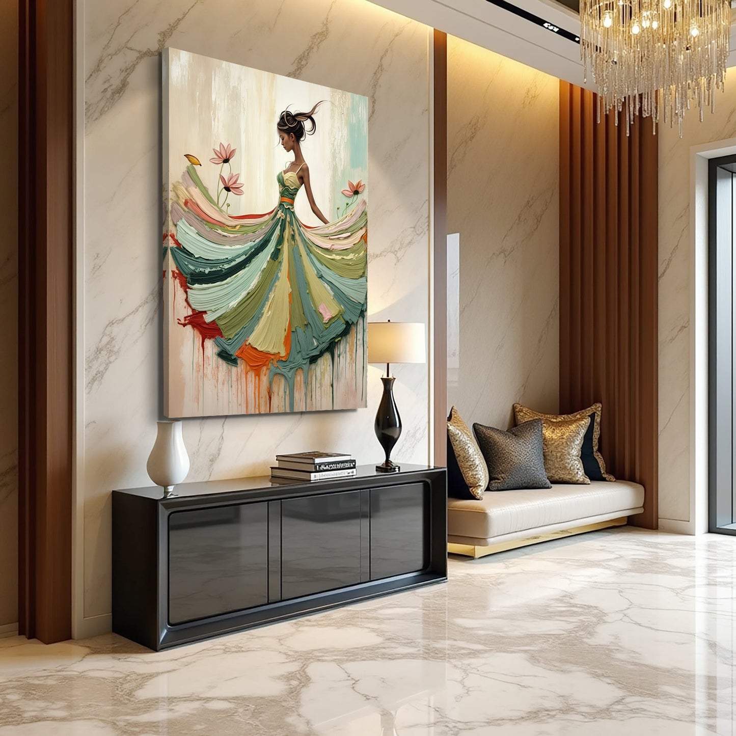 Blooming Modern Abstract Wall Art canvas by Tailored Canvases with flowing pastel ribbons on Tampa Home & Garden Store