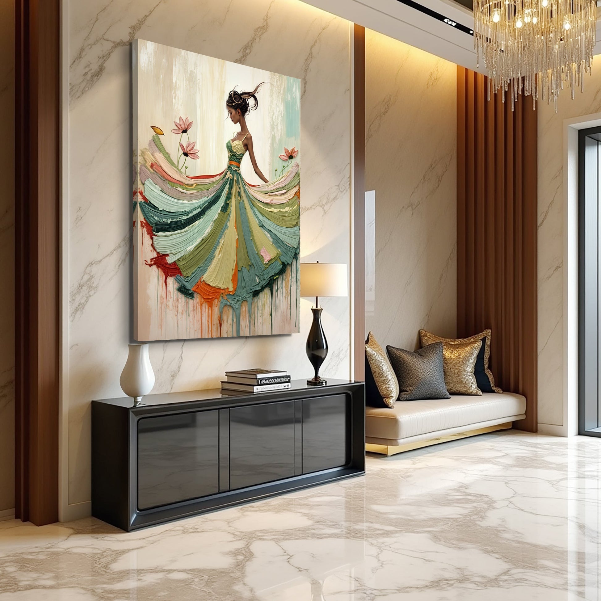 Blooming Modern Abstract Wall Art canvas by Tailored Canvases with flowing pastel ribbons on Tampa Home & Garden Store