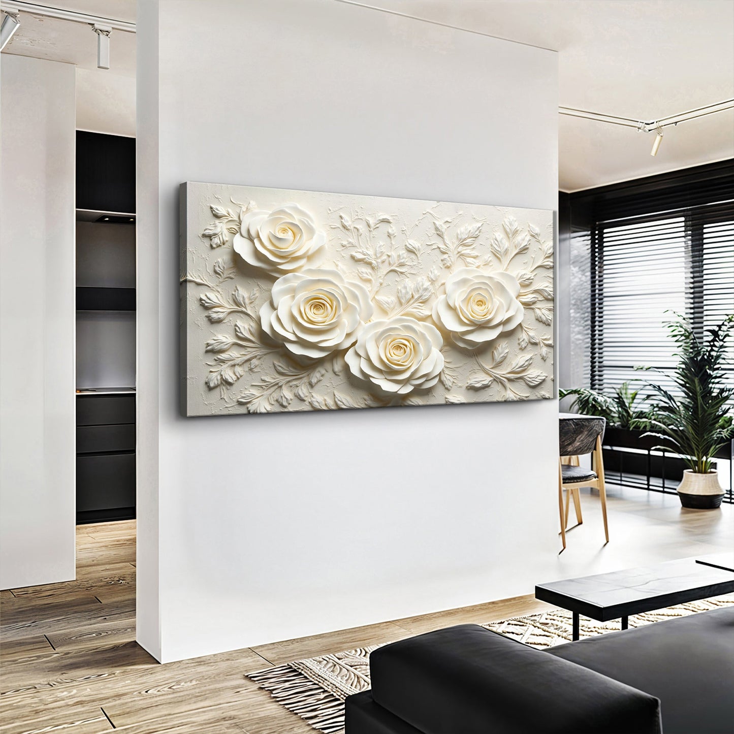 Floral Abstract Wall Art IV canvas by Tailored Canvases with cream 3D rose relief on Tampa Home & Garden Store