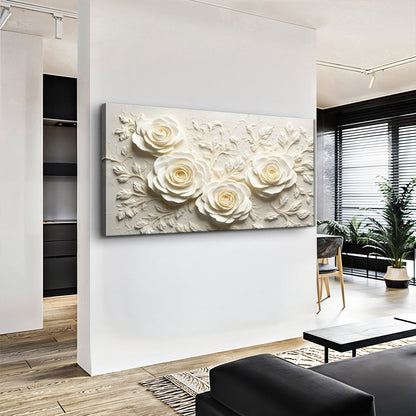 Floral Abstract Wall Art IV canvas by Tailored Canvases with cream 3D rose relief on Tampa Home & Garden Store