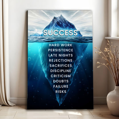 Success Motivational Wall Sign canvas with blue iceberg design and bold white text on Tampa Home & Garden Store