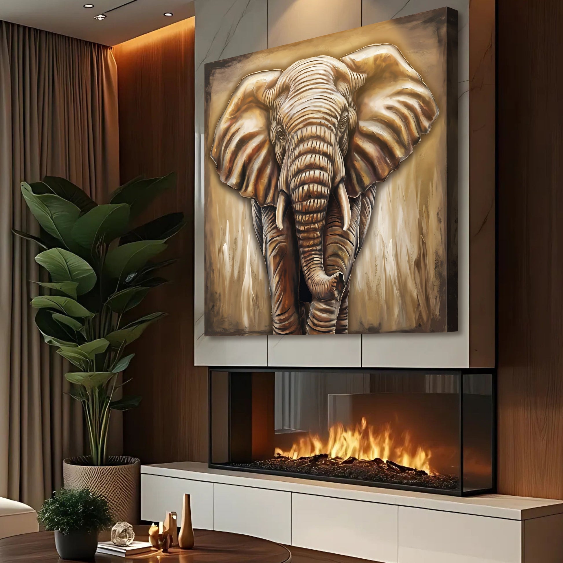 3D Elephant Wall Art crafting canvas by Tailored Canvases in gold tones for living room on Tampa Home & Garden Store