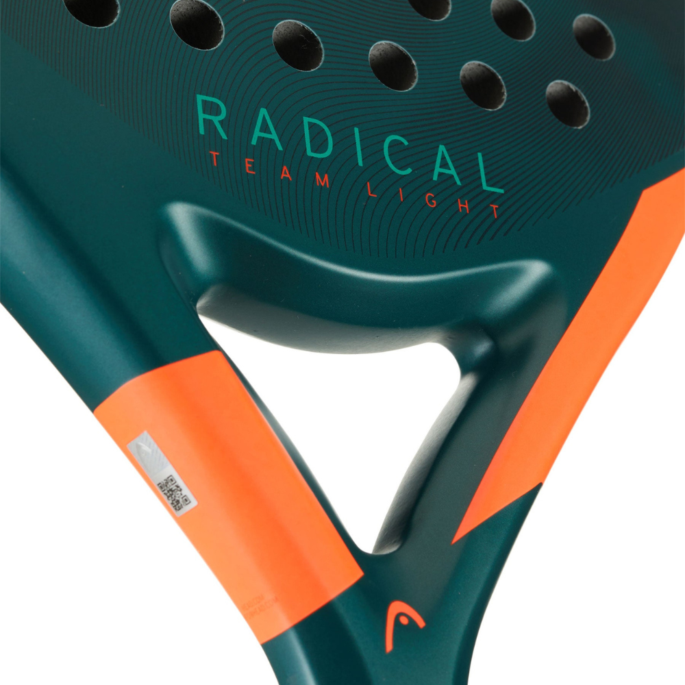 Padel racket Radical Team Light 2026 in teal with orange accents and grip detail on Tampa Home & Garden Store
