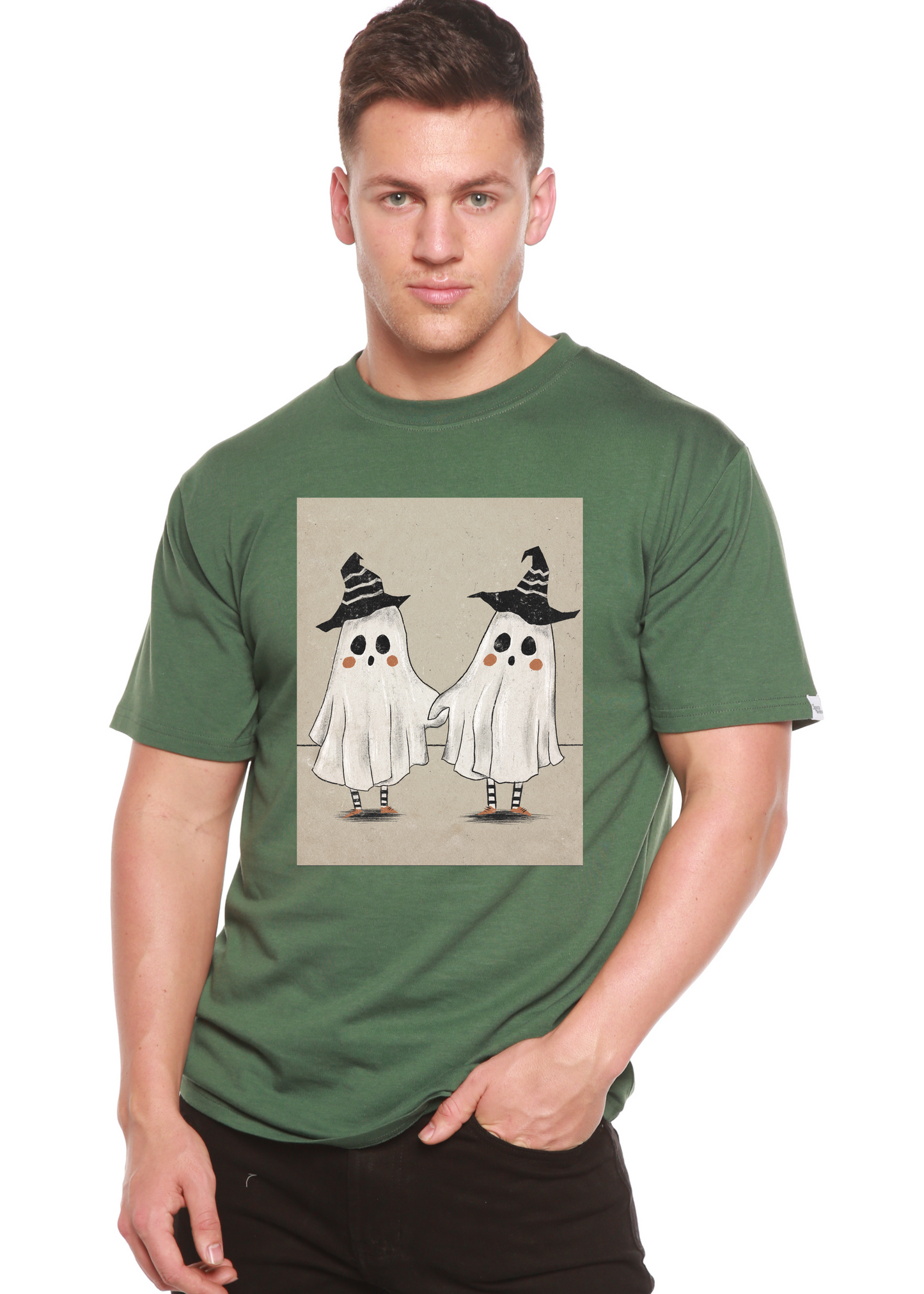 Cute Ghost men's bamboo viscose organic cotton short sleeve graphic tee in green by Spun Bamboo on Tampa Home & Garden Store