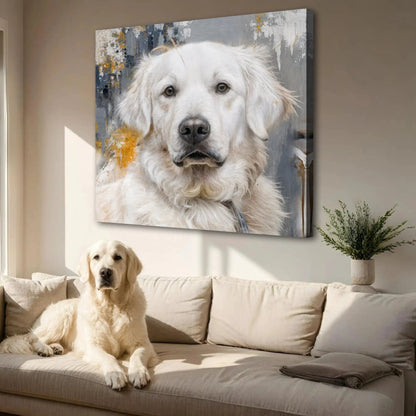 Customized Pet Portrait Abstract Wall Art canvas featuring a white fluffy dog Tailored Canvases on Tampa Home & Garden Store