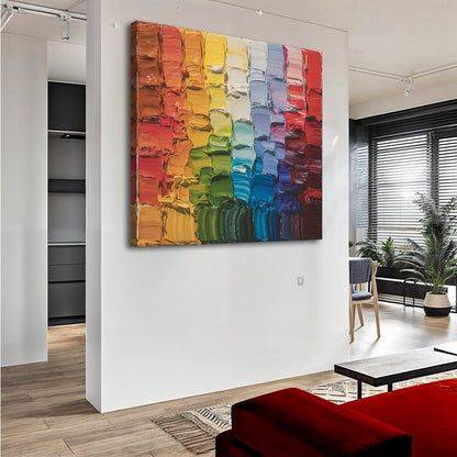 Chroma Flow Wall Art canvas by Tailored Canvases, rainbow impasto abstract for modern homes on Tampa Home & Garden Store