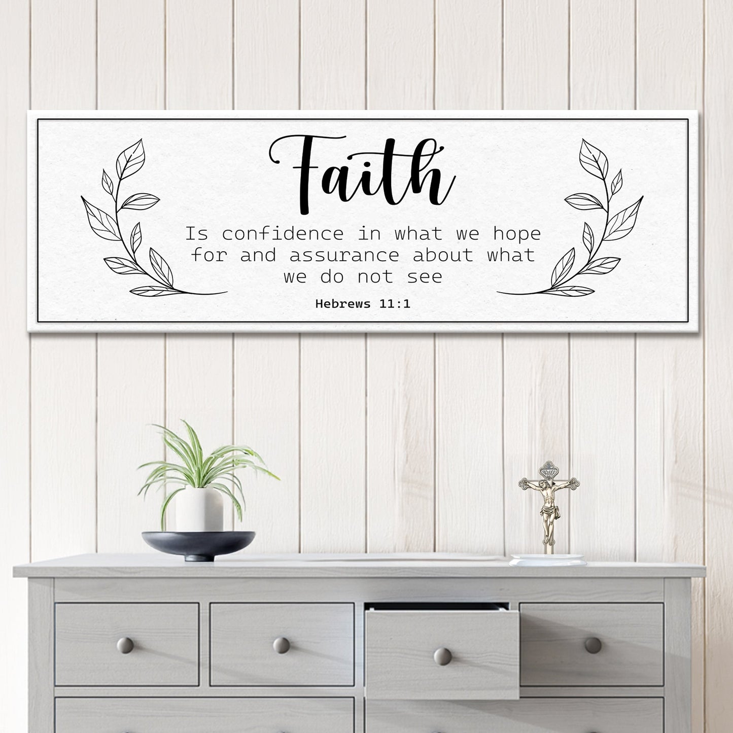 Faith Is Confidence Hebrews 11:1 canvas sign with script and laurel border Tailored Canvases on Tampa Home & Garden Store