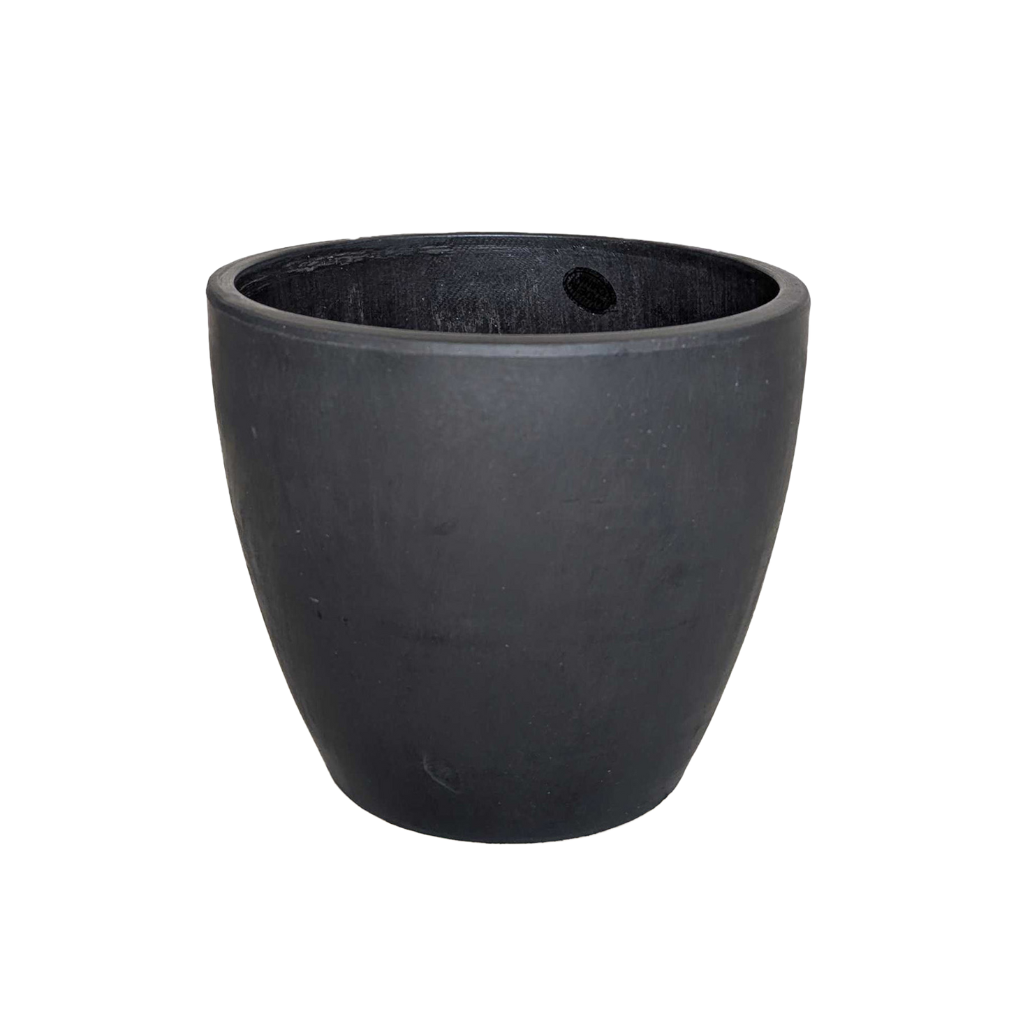 Black TerraCotta Eco Pot, round plant pot with black exterior and drainage hole on Tampa Home & Garden Store