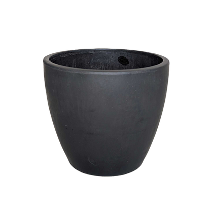 Black TerraCotta Eco Pot, round plant pot with black exterior and drainage hole on Tampa Home & Garden Store