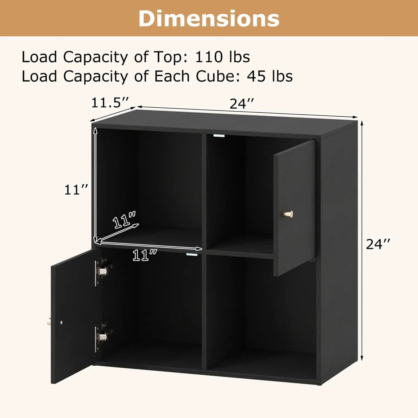 4-Cube Bookcase with 2 Cabinets and Anti-Tip Kit