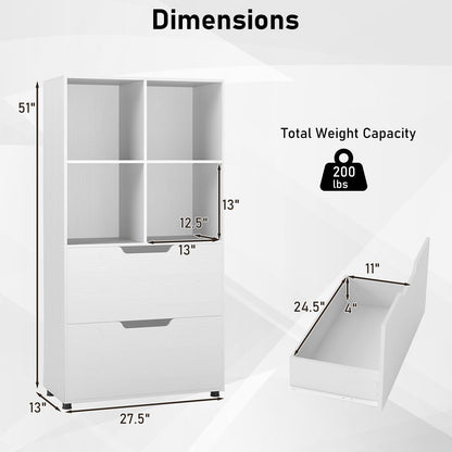 4-Cube Bookcase with 2 Drawers 51 inch 5-Tier Tall Freestanding Bookshelf