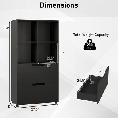 4-Cube Bookcase with 2 Drawers 51 inch 5-Tier Tall Freestanding Bookshelf