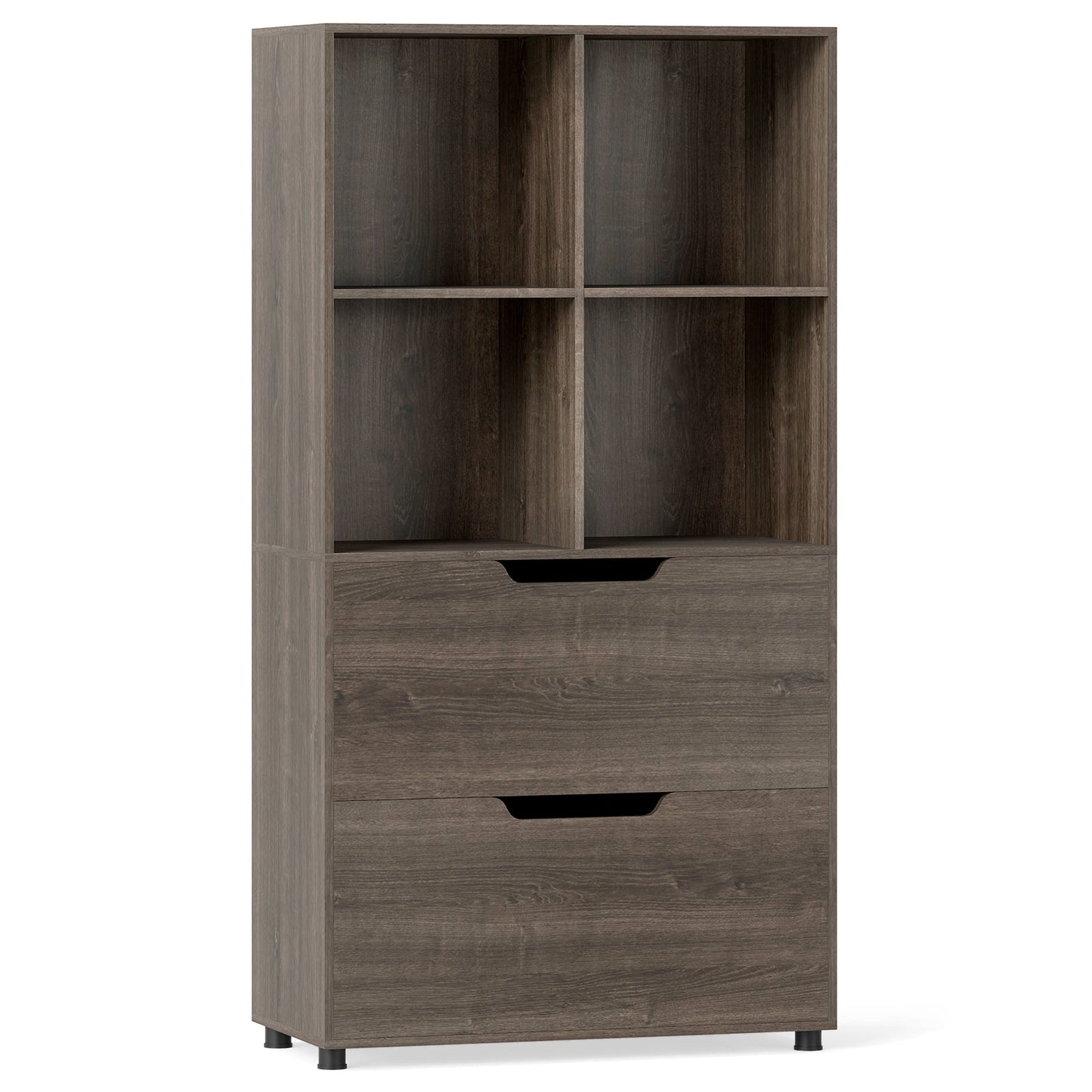 4-Cube Bookcase with 2 Drawers 51 inch 5-Tier Tall Freestanding Bookshelf