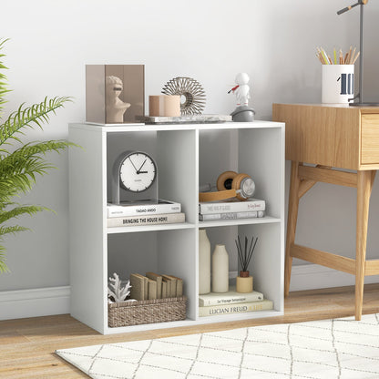 Estantería de 4 cubos con barandilla trasera para sala de estar o dormitorio - Blanco