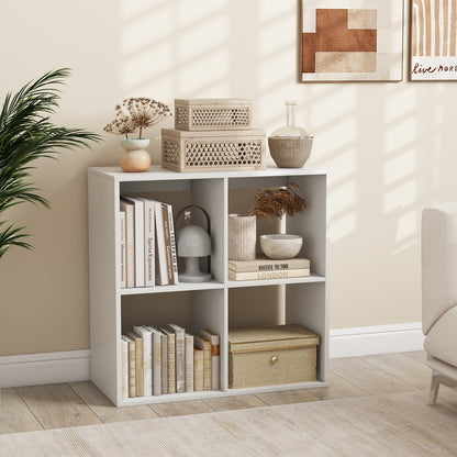 Estantería de 4 cubos con barandilla trasera para sala de estar o dormitorio - Blanco