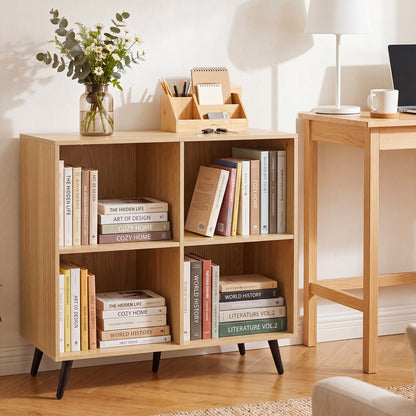 4-cube wooden bookcase with black metal legs; books fill the shelves on Tampa Home & Garden Store
