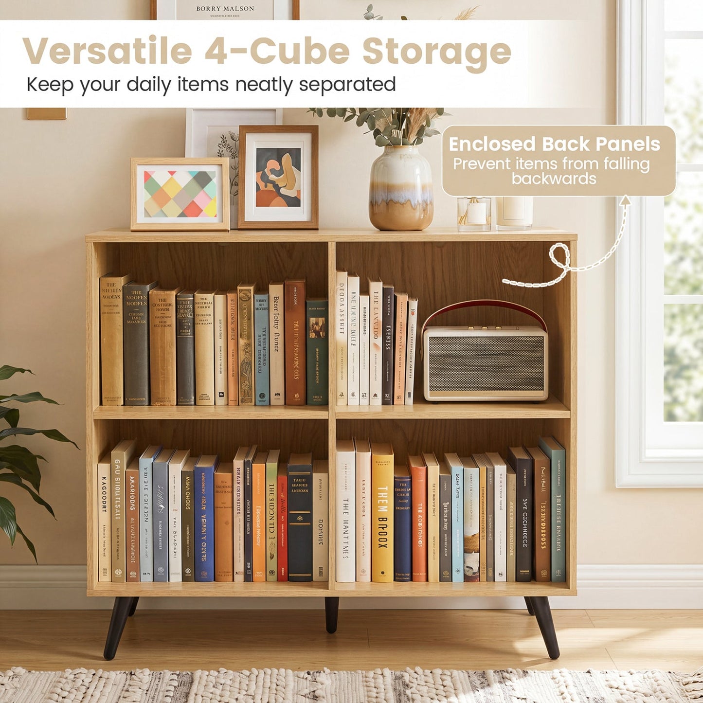 4-Cube Bookshelf with Metal Legs in natural wood finish, DirectDeals bookcase on Tampa Home & Garden Store