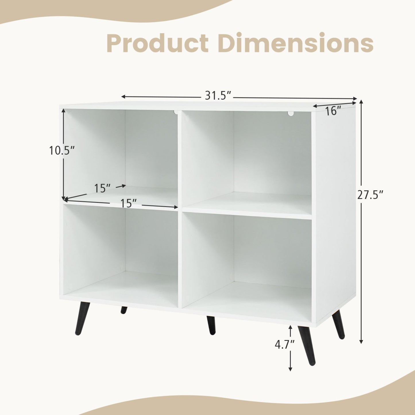 4-Cube Bookshelf with Metal Legs in White, 2x2 cubbies, angled legs DirectDeals on Tampa Home & Garden Store