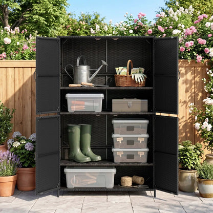 Rattan Vertical Shed With Adjustable Shelves