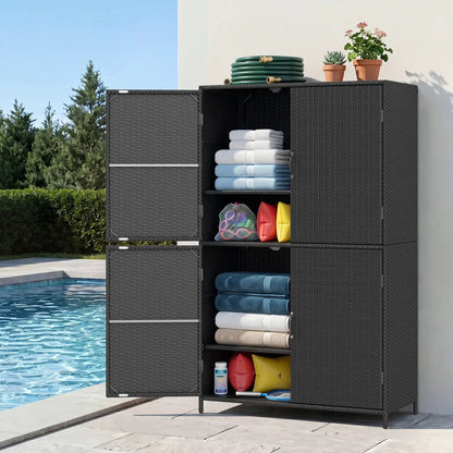 Rattan Vertical Shed With Adjustable Shelves