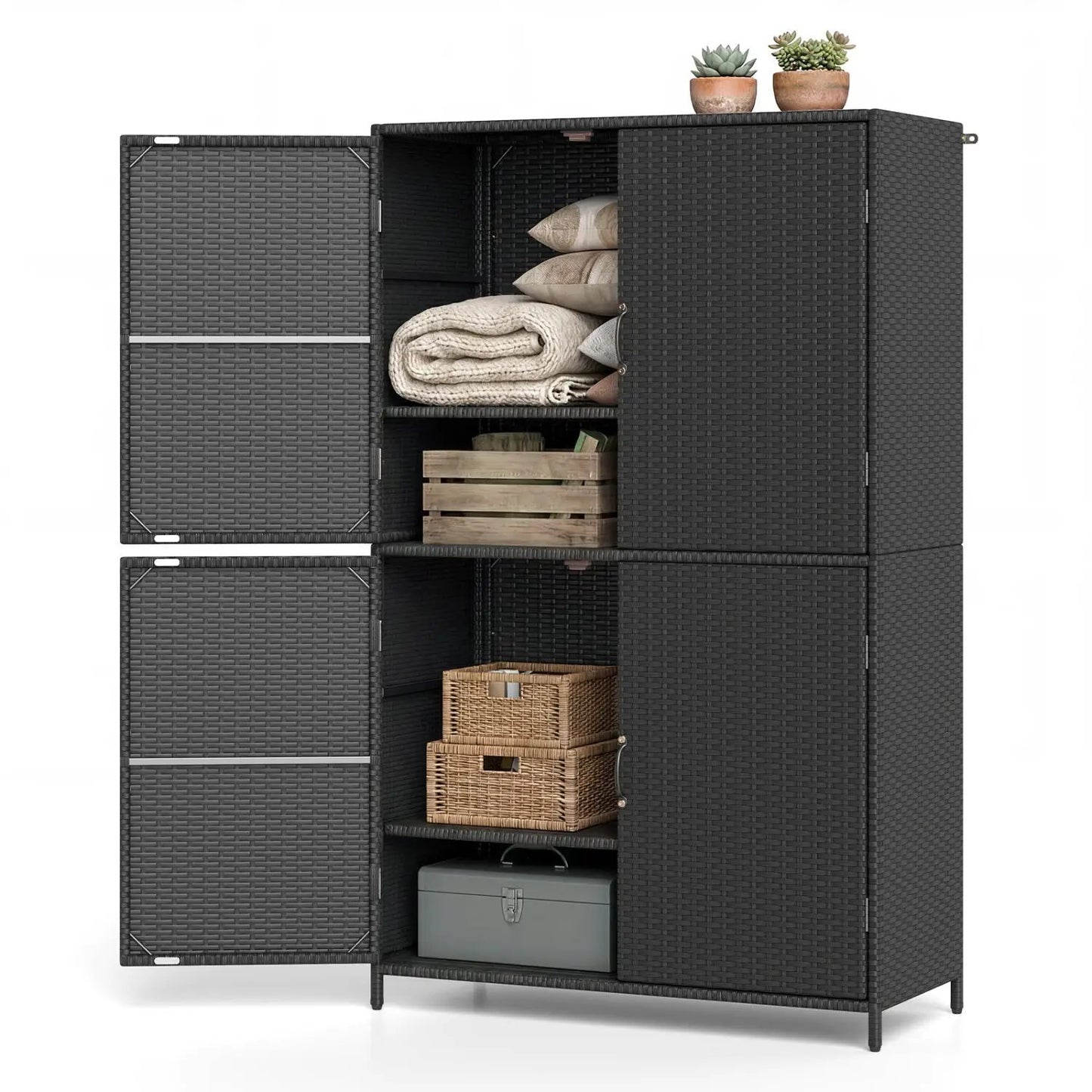 Rattan Vertical Shed With Adjustable Shelves