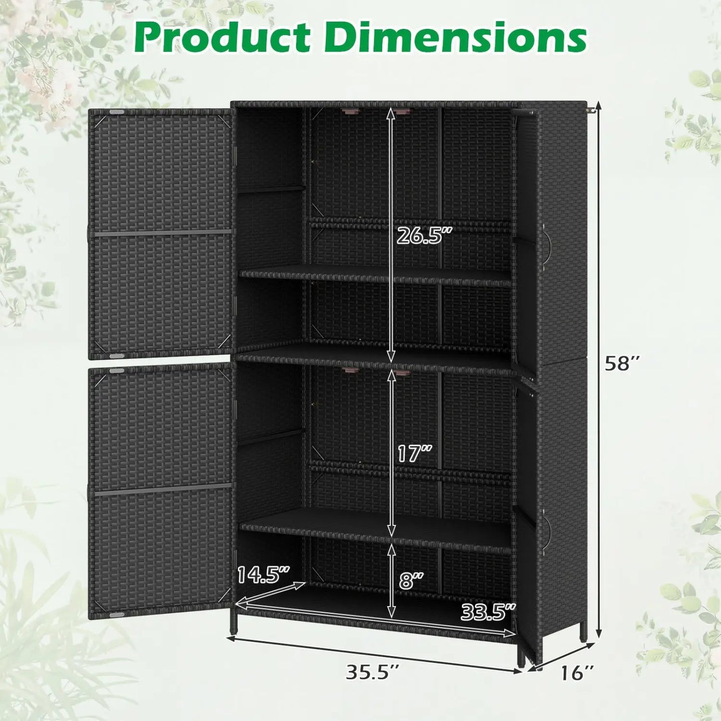Rattan Vertical Shed With Adjustable Shelves