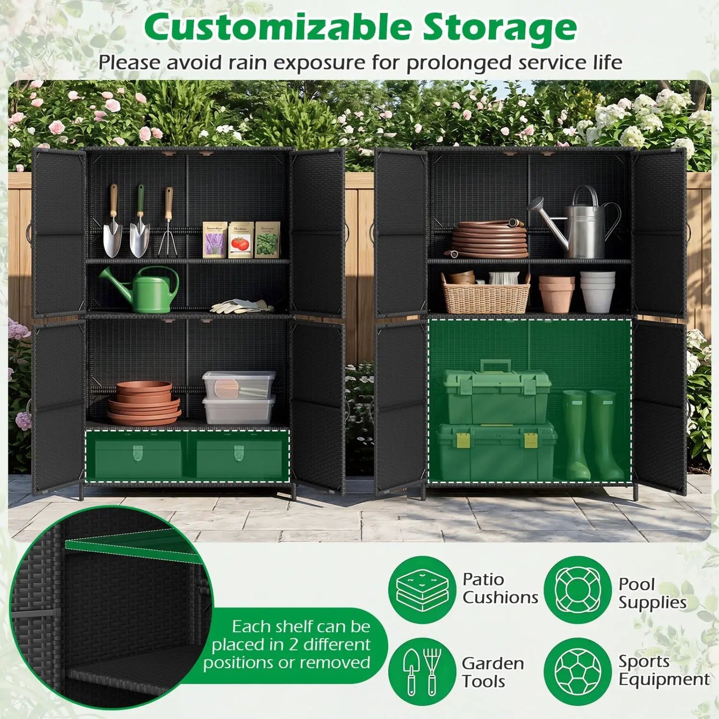 Rattan Vertical Shed With Adjustable Shelves